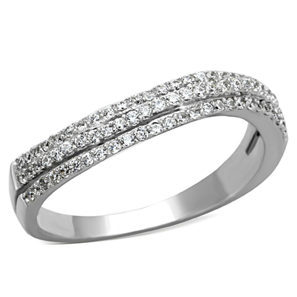 Rhodium 925 Sterling Silver Ring with AAA Grade CZ  in Clear
