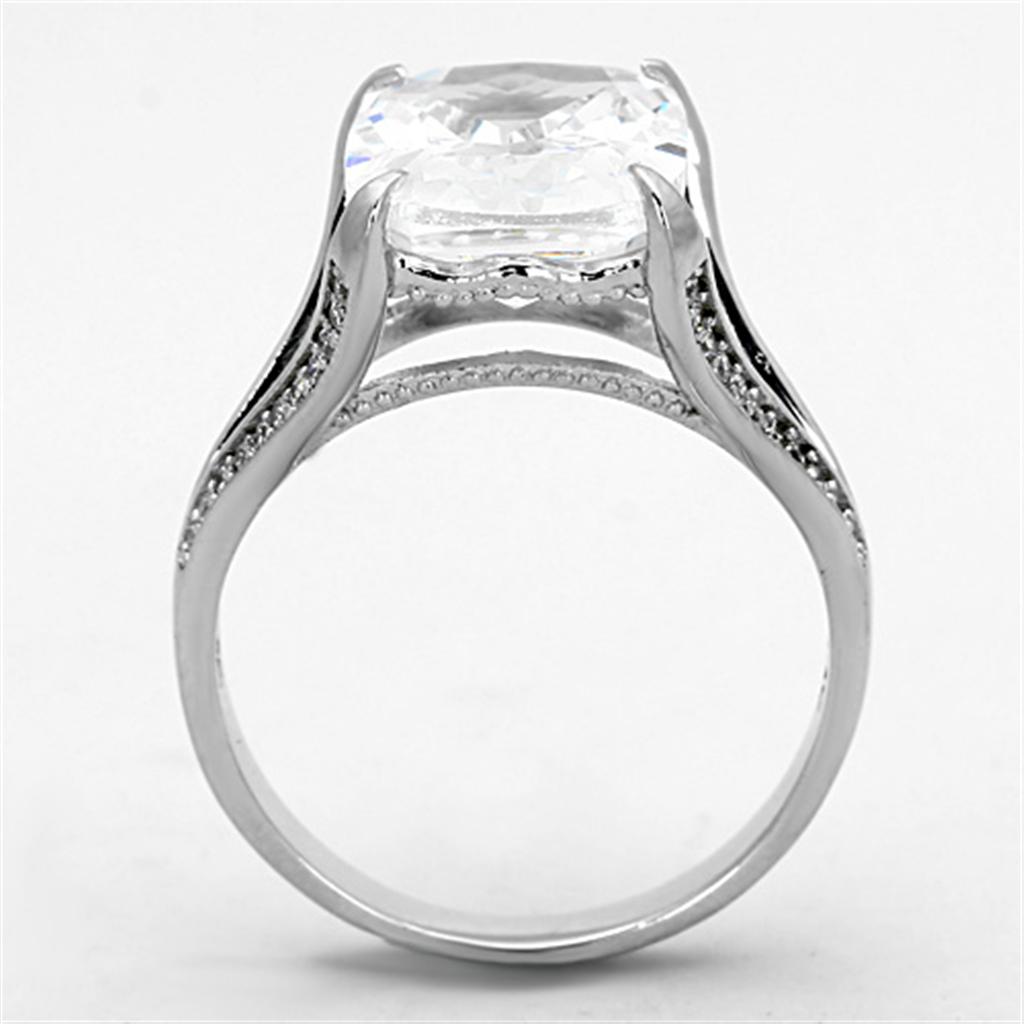 Rhodium 925 Sterling Silver Ring with AAA Grade CZ  in Clear