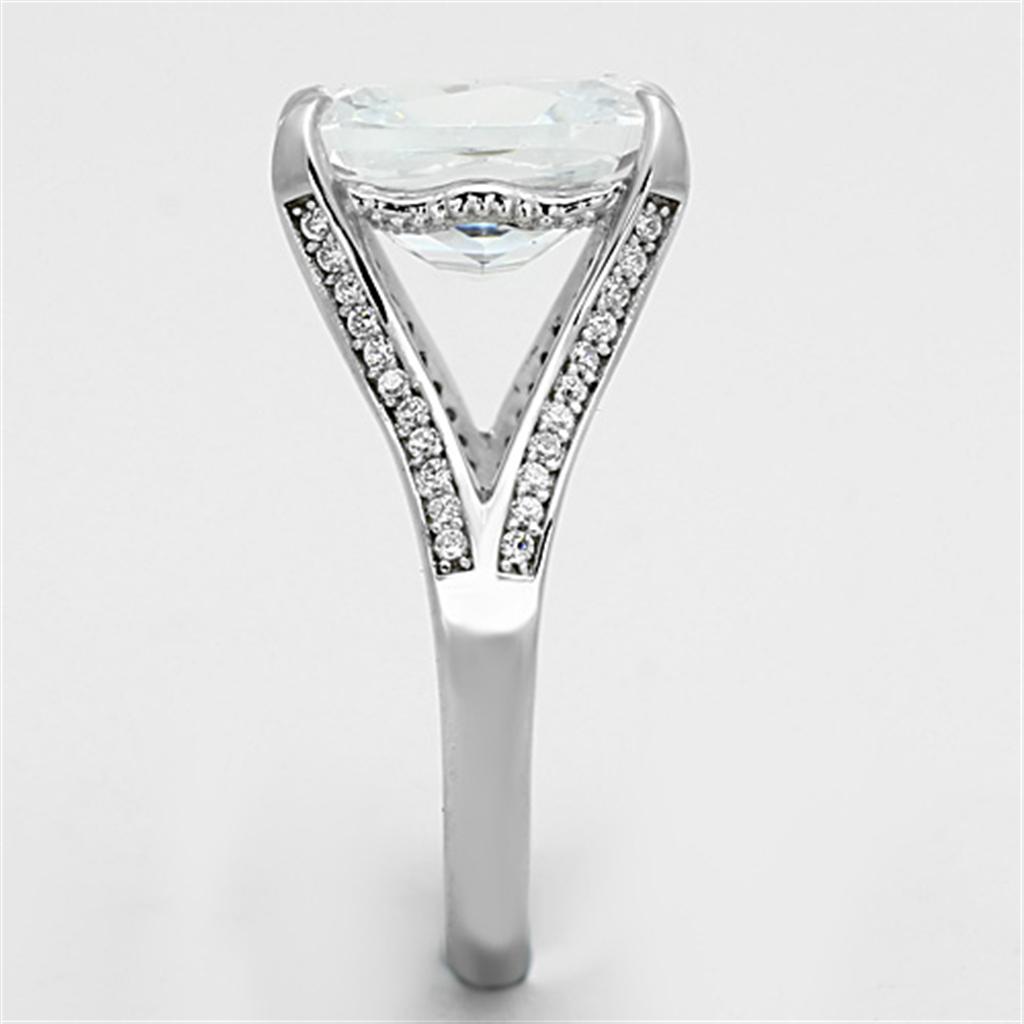 Rhodium 925 Sterling Silver Ring with AAA Grade CZ  in Clear