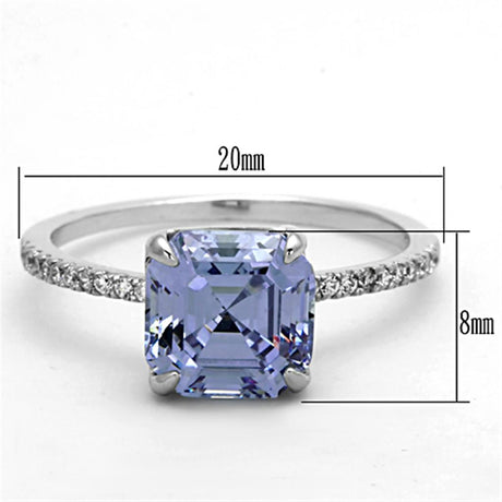 Rhodium 925 Sterling Silver Ring with Cubic  in Light Amethyst
