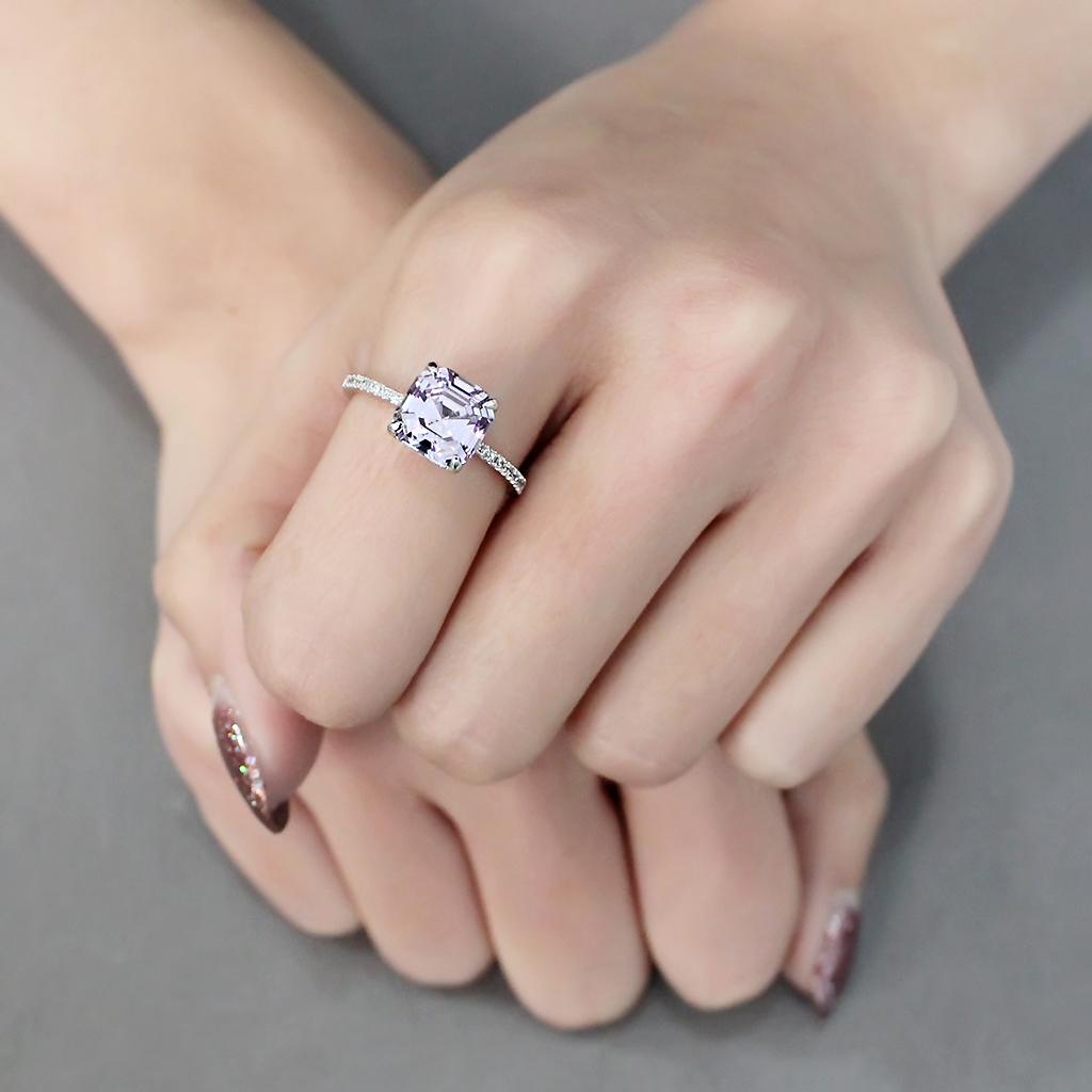 Rhodium 925 Sterling Silver Ring with Cubic  in Light Amethyst