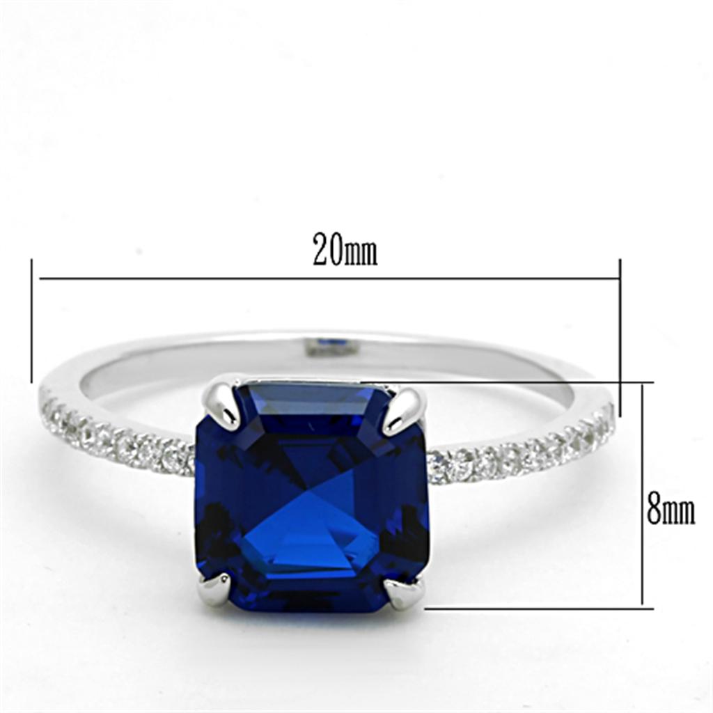 Rhodium 925 Sterling Silver Ring with Synthetic Spinel in London Blue