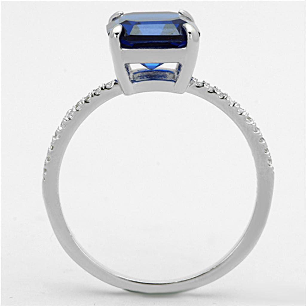 Rhodium 925 Sterling Silver Ring with Synthetic Spinel in London Blue
