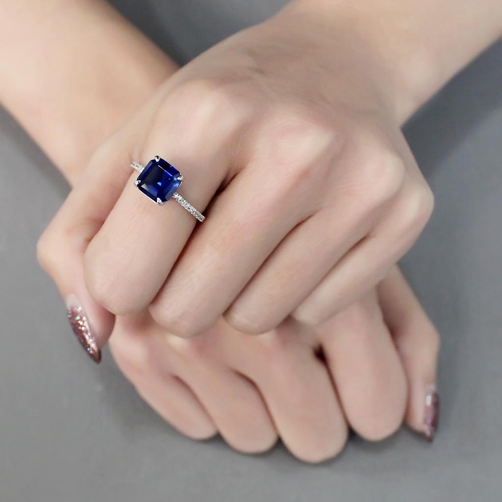 Rhodium 925 Sterling Silver Ring with Synthetic Spinel in London Blue