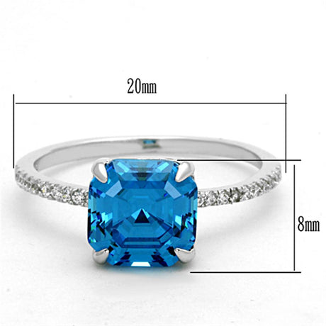 Rhodium 925 Sterling Silver Ring with Cubic  in Sea Blue