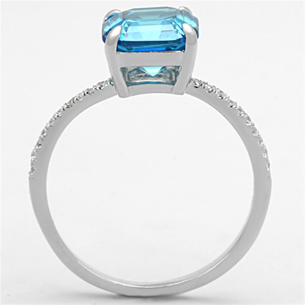 Rhodium 925 Sterling Silver Ring with Cubic  in Sea Blue