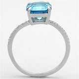 Rhodium 925 Sterling Silver Ring with Cubic  in Sea Blue