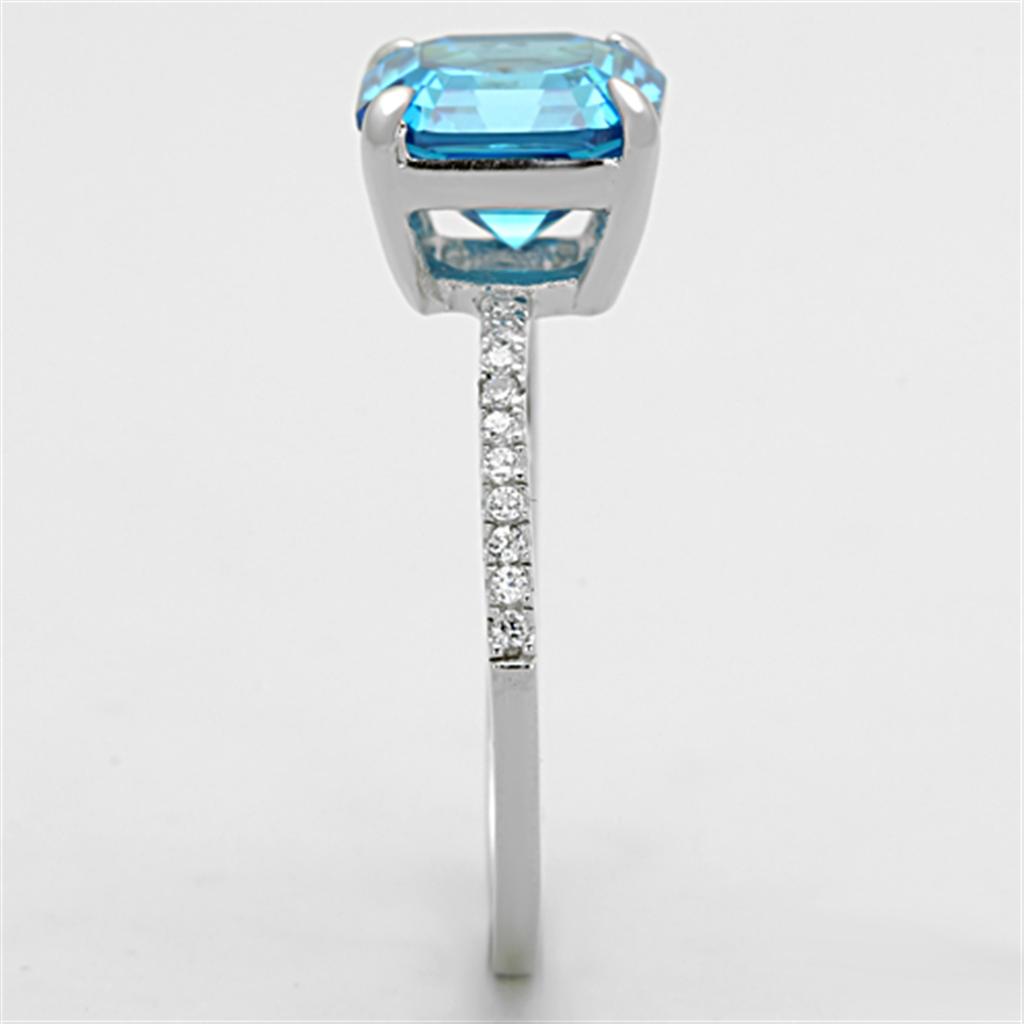Rhodium 925 Sterling Silver Ring with Cubic  in Sea Blue