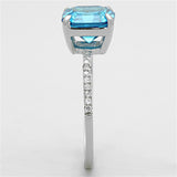 Rhodium 925 Sterling Silver Ring with Cubic  in Sea Blue