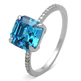 Rhodium 925 Sterling Silver Ring with Cubic  in Sea Blue