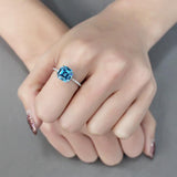 Rhodium 925 Sterling Silver Ring with Cubic  in Sea Blue