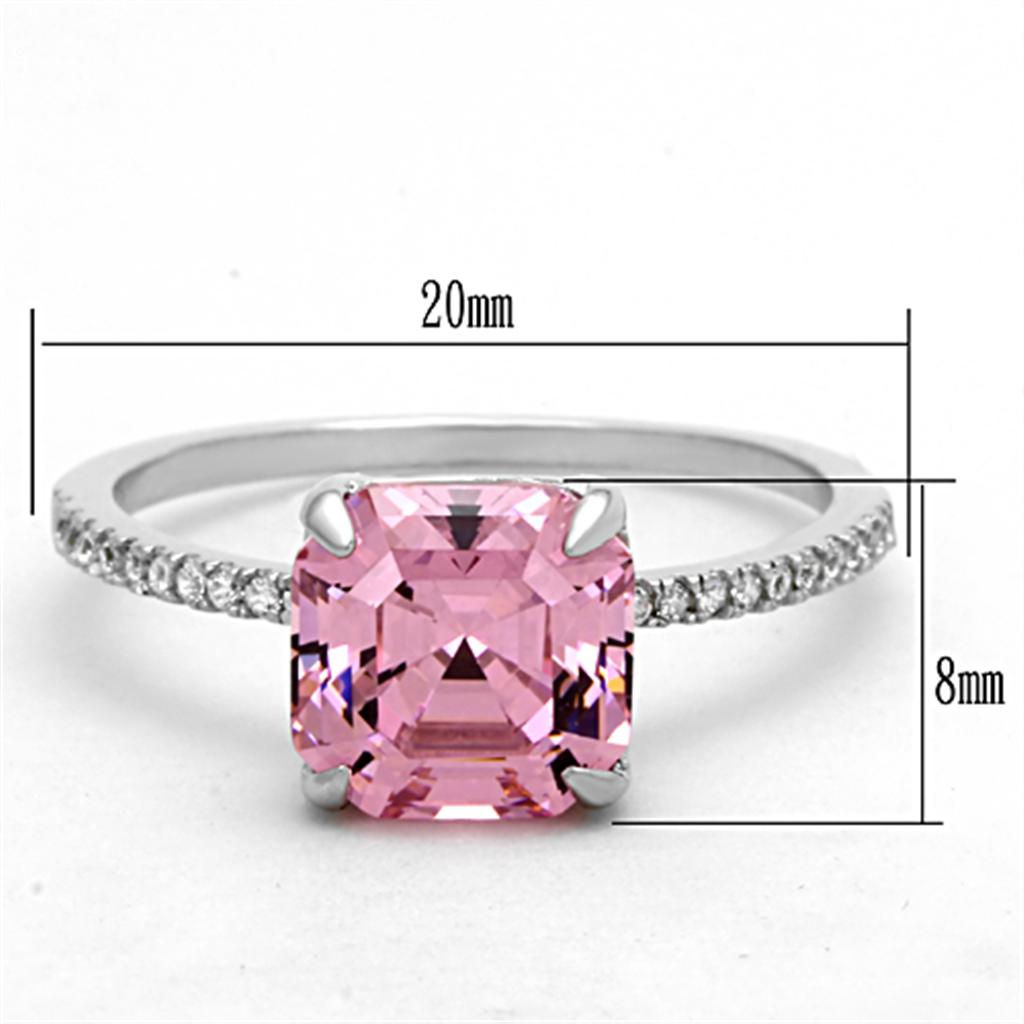 Rhodium 925 Sterling Silver Ring with Cubic  in Rose