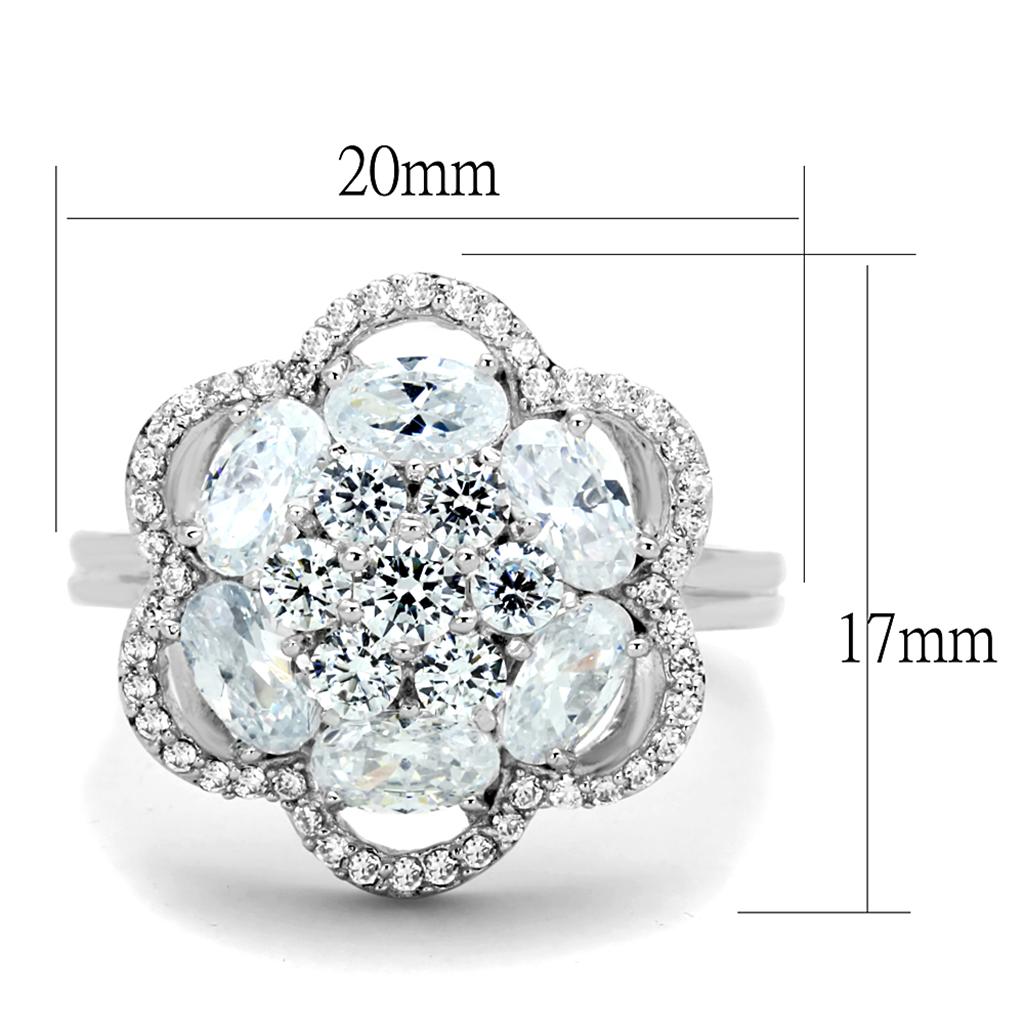 Rhodium 925 Sterling Silver Ring with AAA Grade CZ  in Clear
