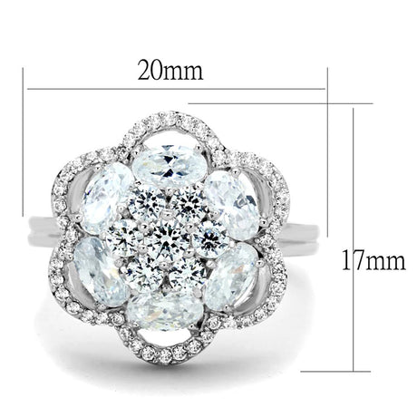 Rhodium 925 Sterling Silver Ring with AAA Grade CZ  in Clear