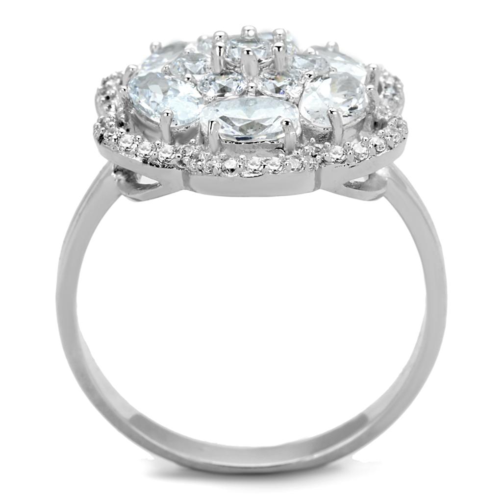 Rhodium 925 Sterling Silver Ring with AAA Grade CZ  in Clear
