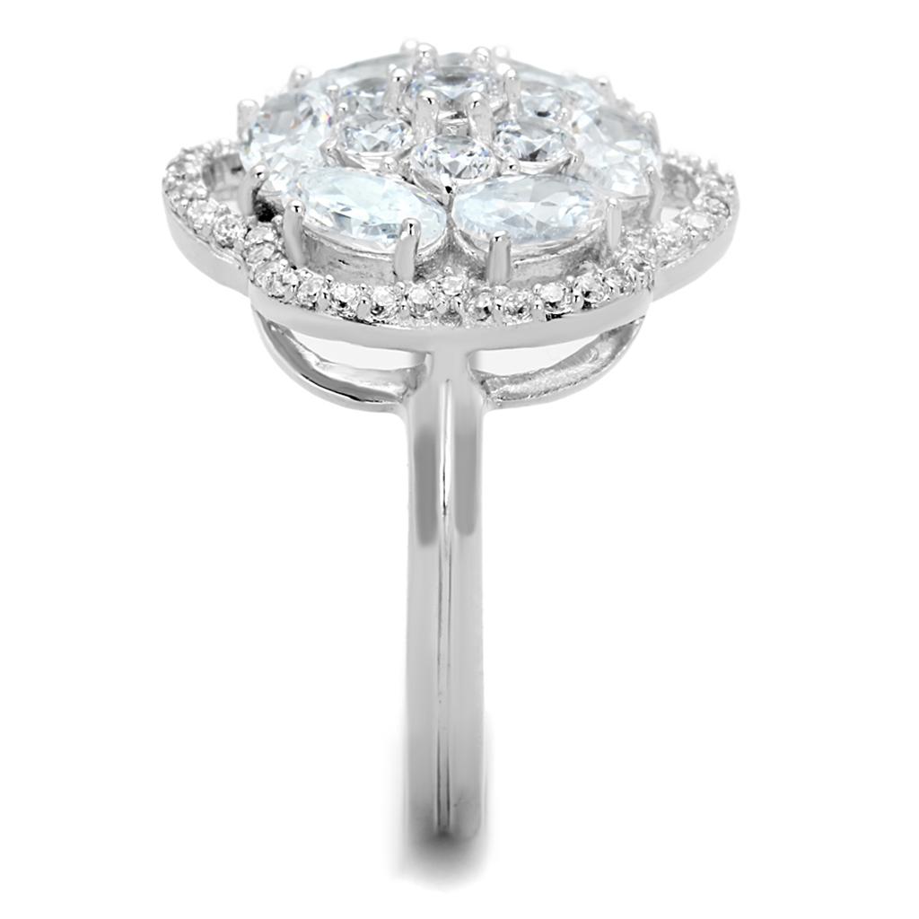 Rhodium 925 Sterling Silver Ring with AAA Grade CZ  in Clear