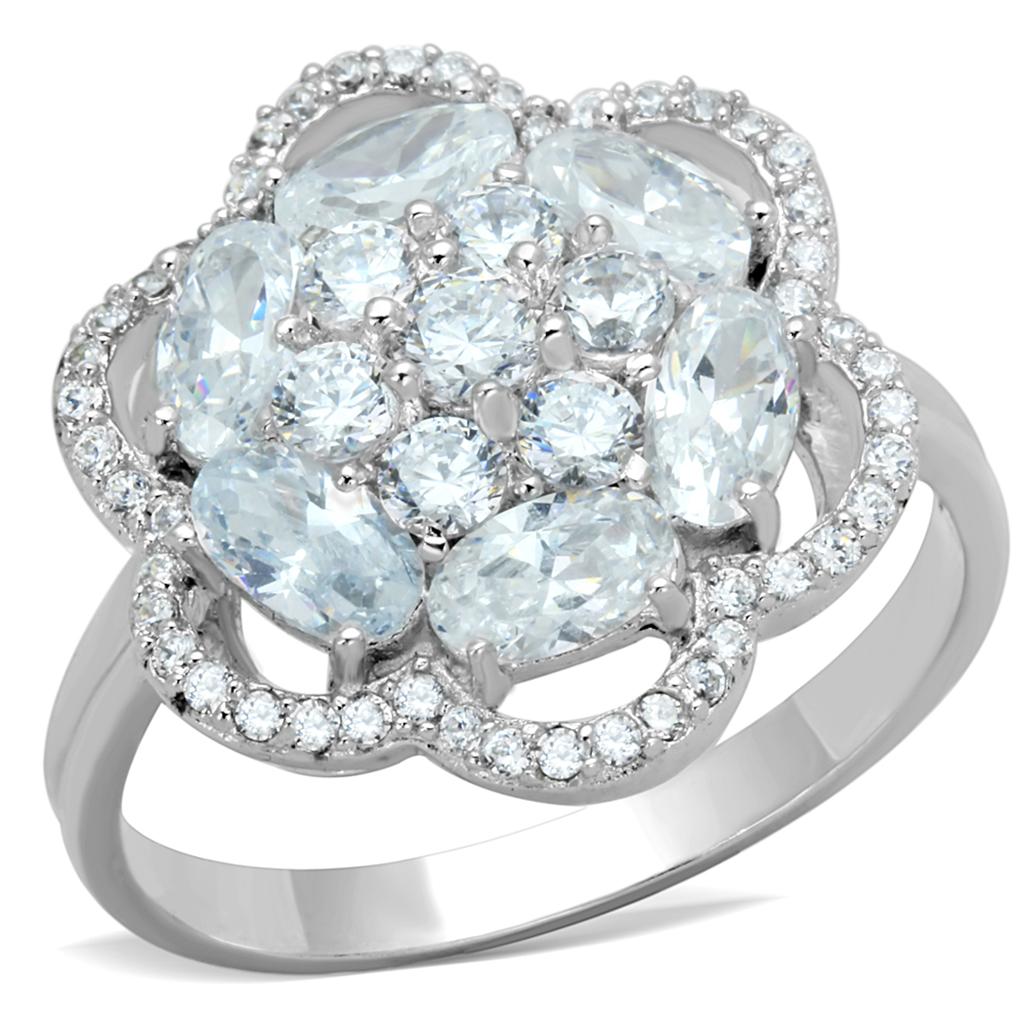 Rhodium 925 Sterling Silver Ring with AAA Grade CZ  in Clear