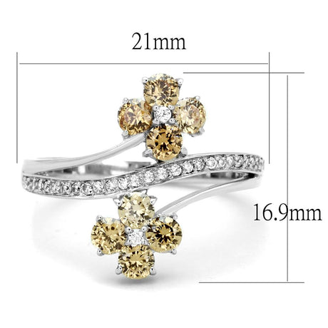 Rhodium 925 Sterling Silver Ring with AAA Grade CZ  in Champagne