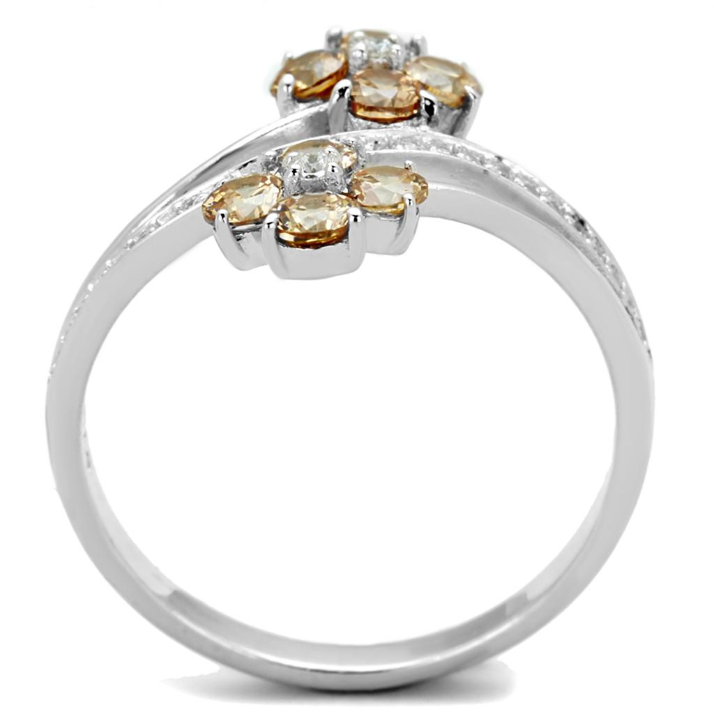Rhodium 925 Sterling Silver Ring with AAA Grade CZ  in Champagne