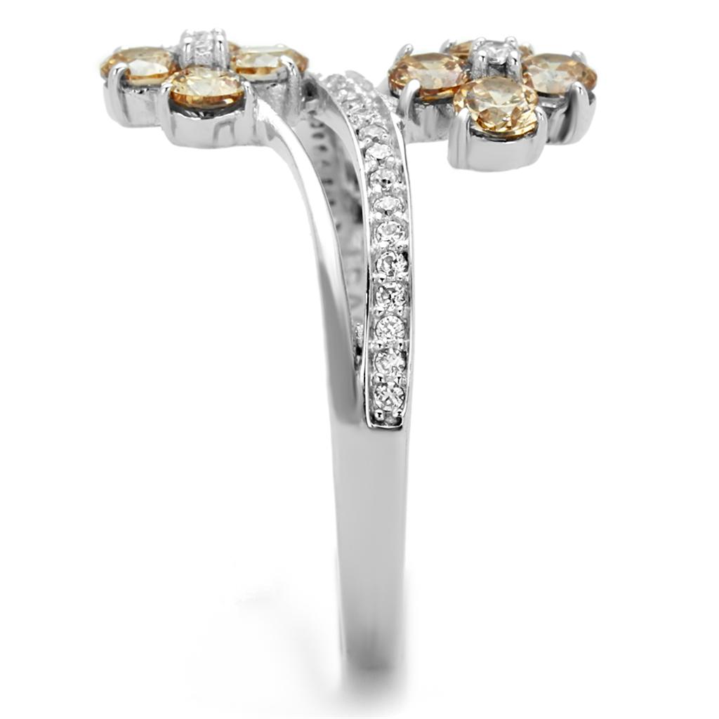 Rhodium 925 Sterling Silver Ring with AAA Grade CZ  in Champagne