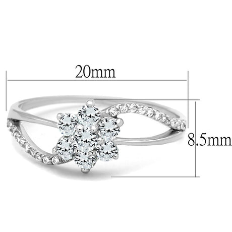 Rhodium 925 Sterling Silver Ring with AAA Grade CZ  in Clear