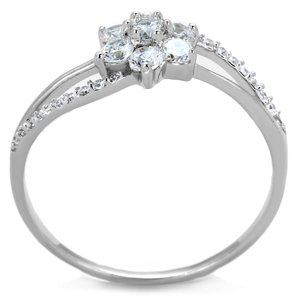 Rhodium 925 Sterling Silver Ring with AAA Grade CZ  in Clear