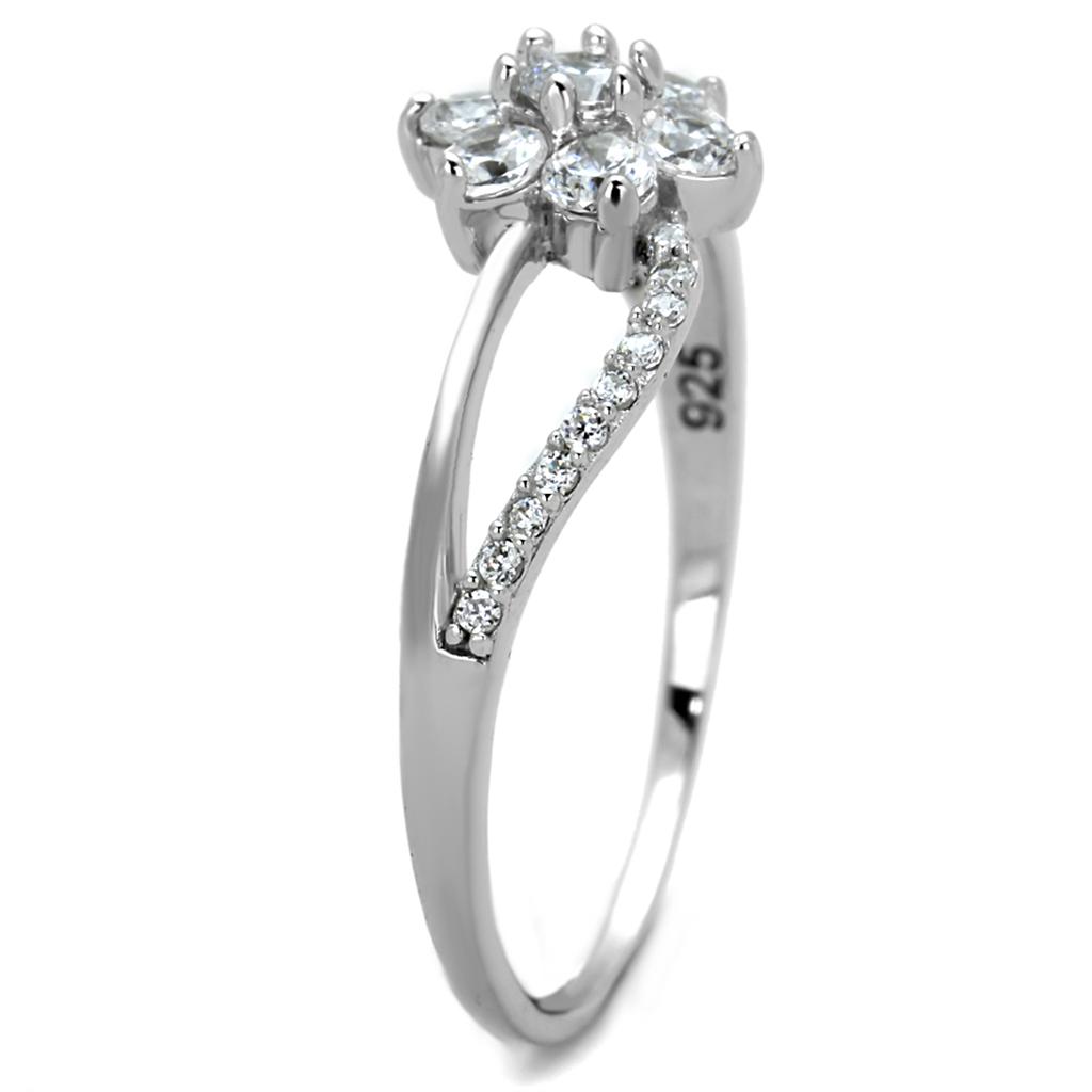 Rhodium 925 Sterling Silver Ring with AAA Grade CZ  in Clear