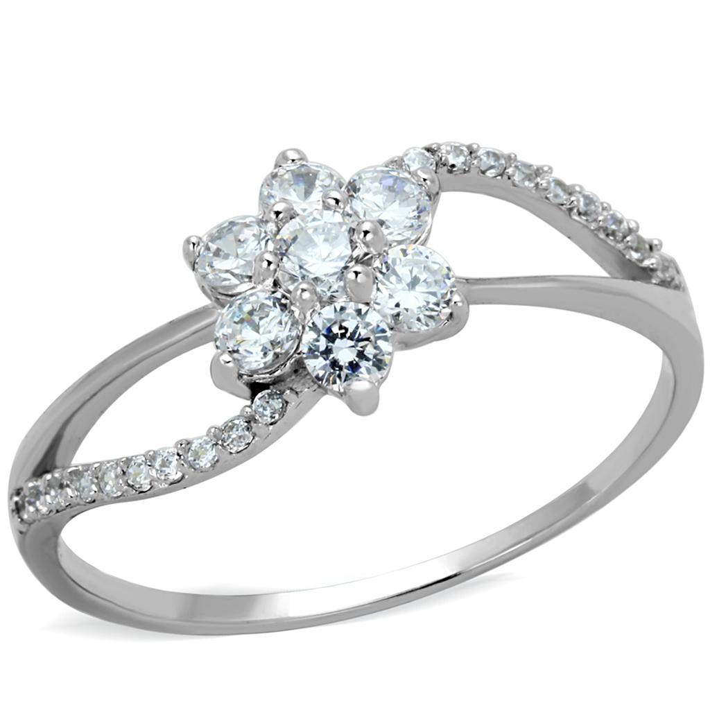 Rhodium 925 Sterling Silver Ring with AAA Grade CZ  in Clear
