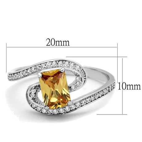 Rhodium 925 Sterling Silver Ring with AAA Grade CZ  in Champagne