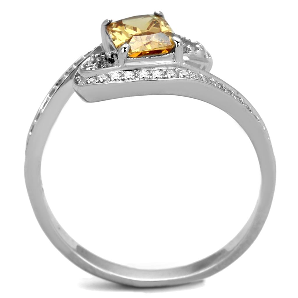 Rhodium 925 Sterling Silver Ring with AAA Grade CZ  in Champagne