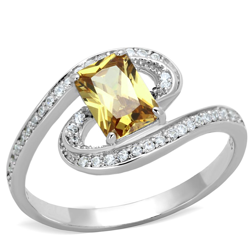 Rhodium 925 Sterling Silver Ring with AAA Grade CZ  in Champagne