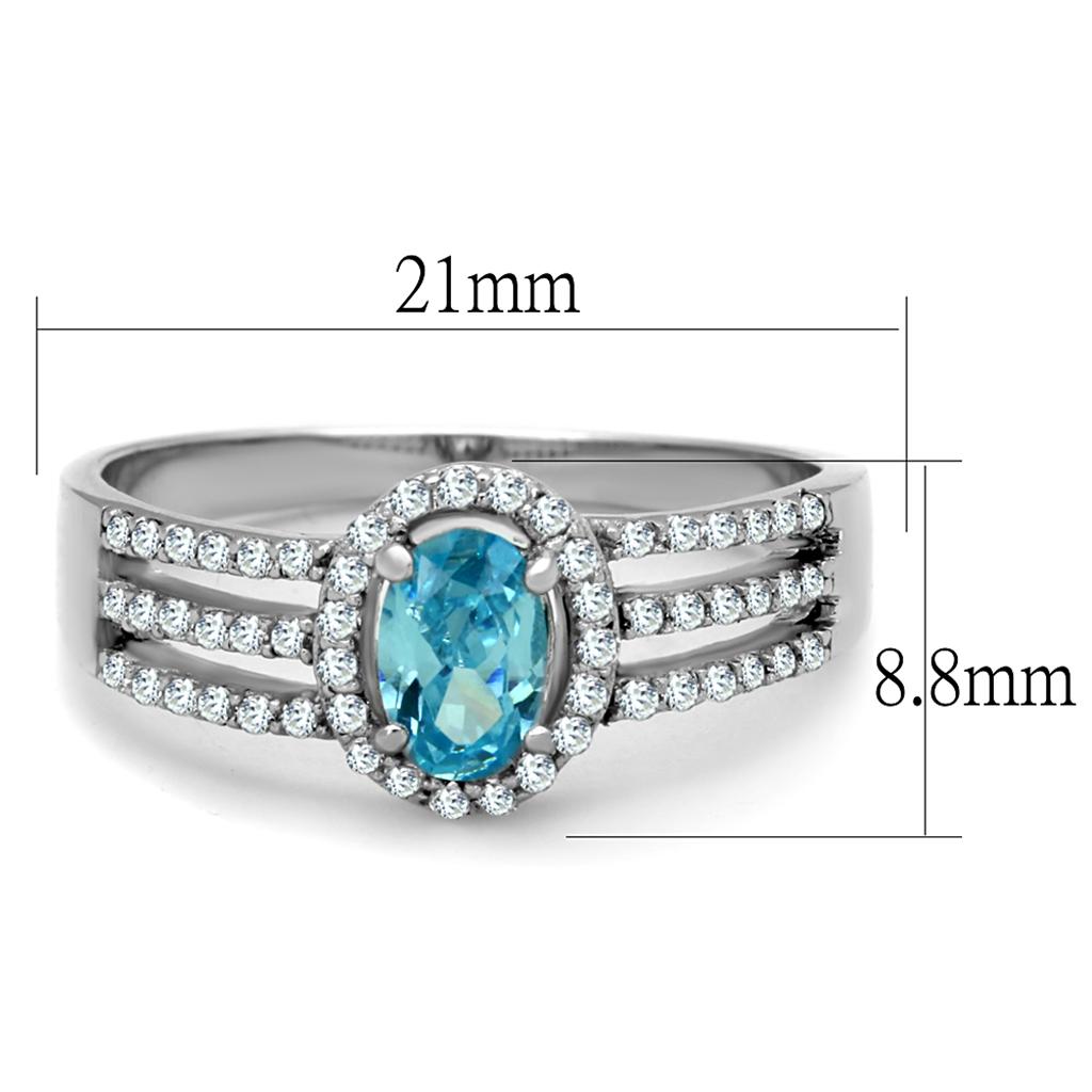 Rhodium 925 Sterling Silver Ring with AAA Grade CZ  in Sea Blue