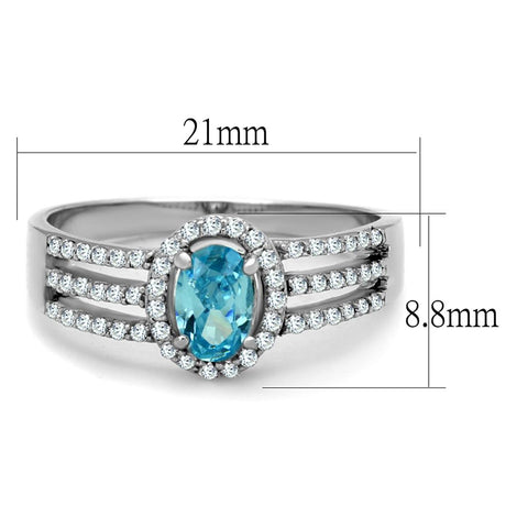 Rhodium 925 Sterling Silver Ring with AAA Grade CZ  in Sea Blue