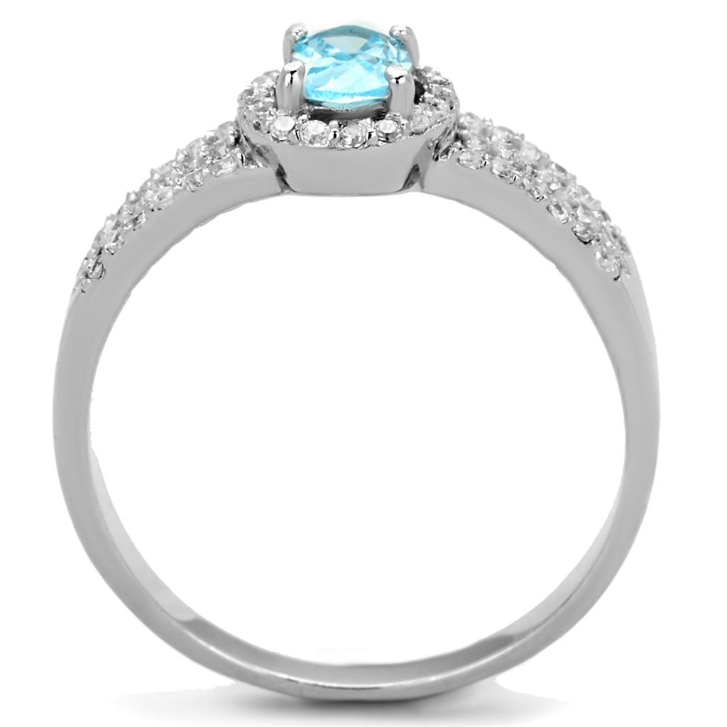 Rhodium 925 Sterling Silver Ring with AAA Grade CZ  in Sea Blue