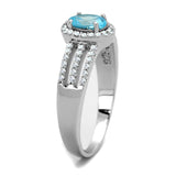 Rhodium 925 Sterling Silver Ring with AAA Grade CZ  in Sea Blue