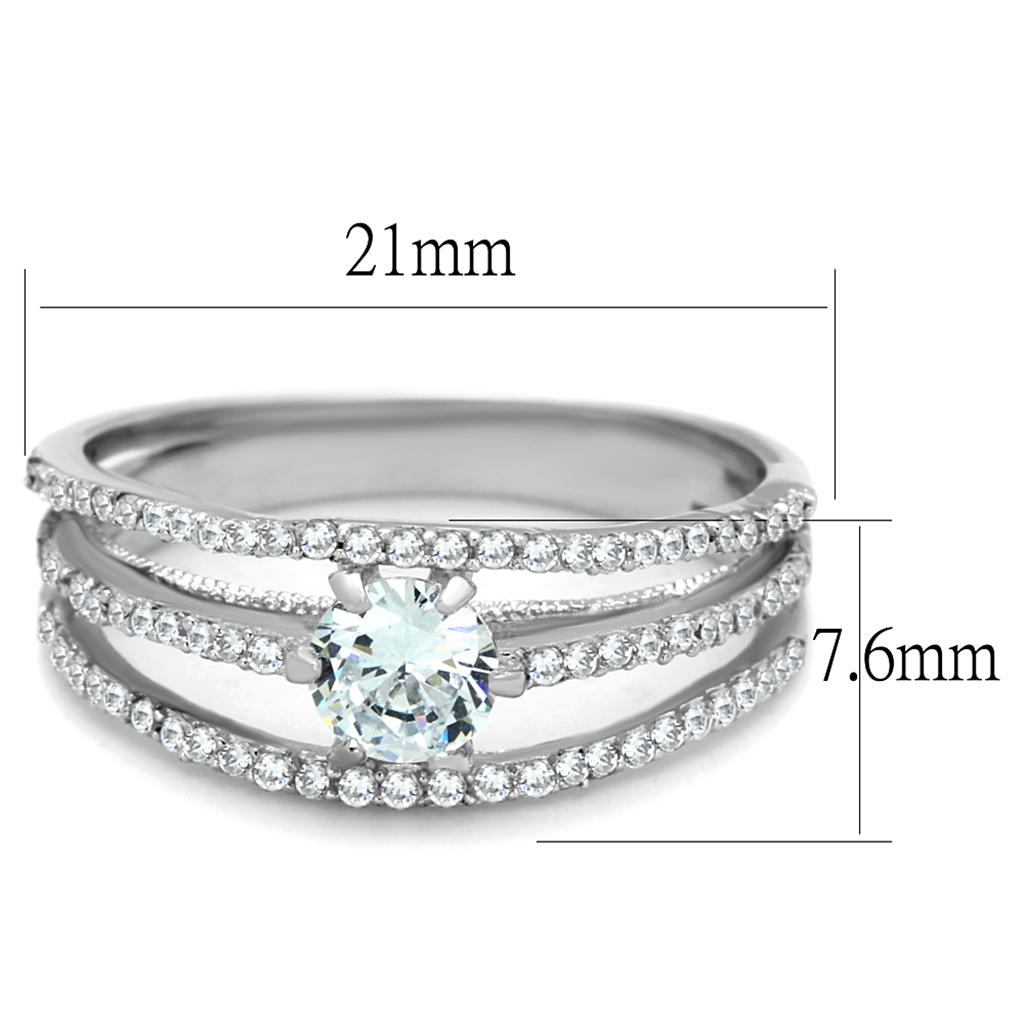 Rhodium 925 Sterling Silver Ring with AAA Grade CZ  in Clear