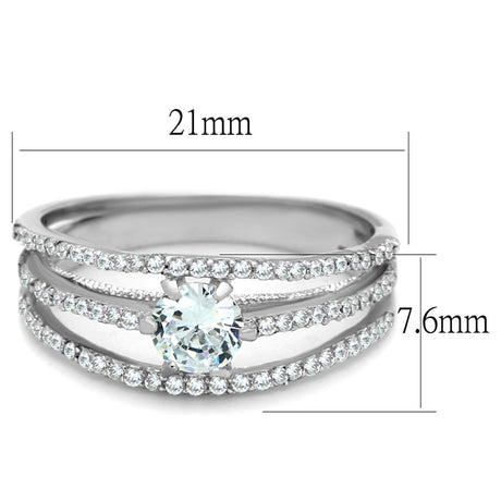 Rhodium 925 Sterling Silver Ring with AAA Grade CZ  in Clear