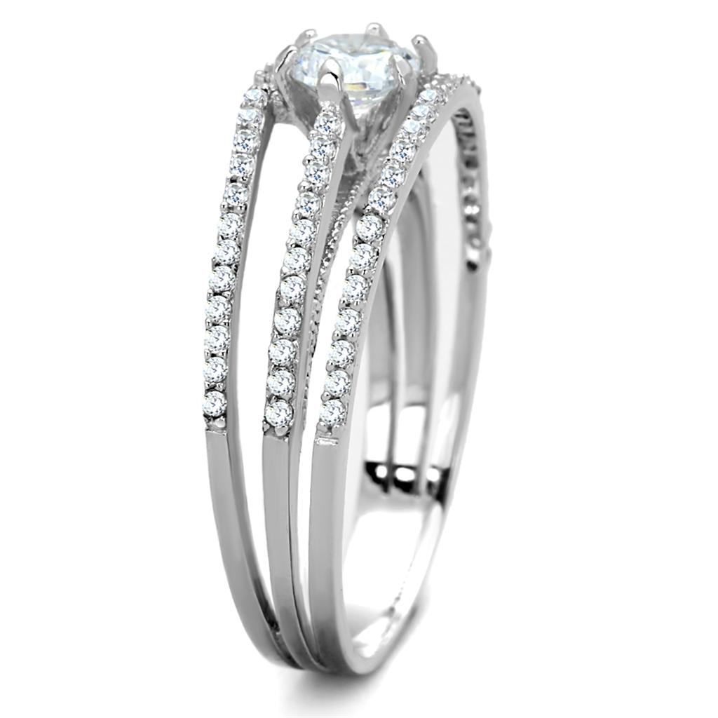 Rhodium 925 Sterling Silver Ring with AAA Grade CZ  in Clear