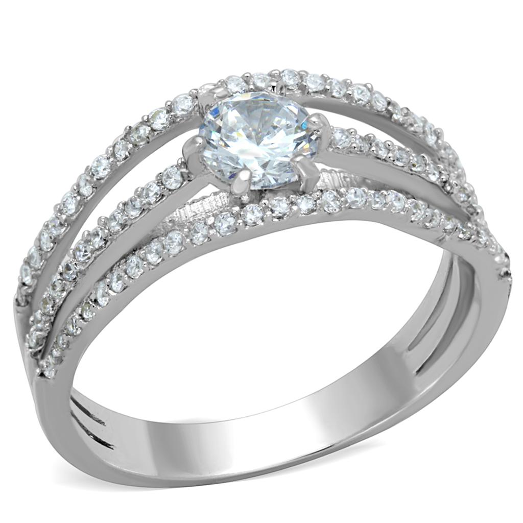Rhodium 925 Sterling Silver Ring with AAA Grade CZ  in Clear