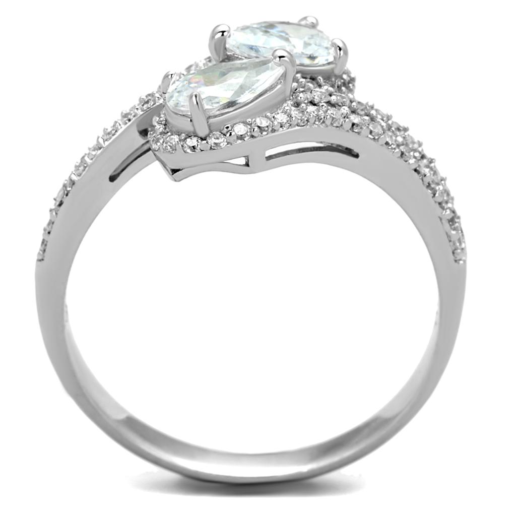 Rhodium 925 Sterling Silver Ring with AAA Grade CZ  in Clear