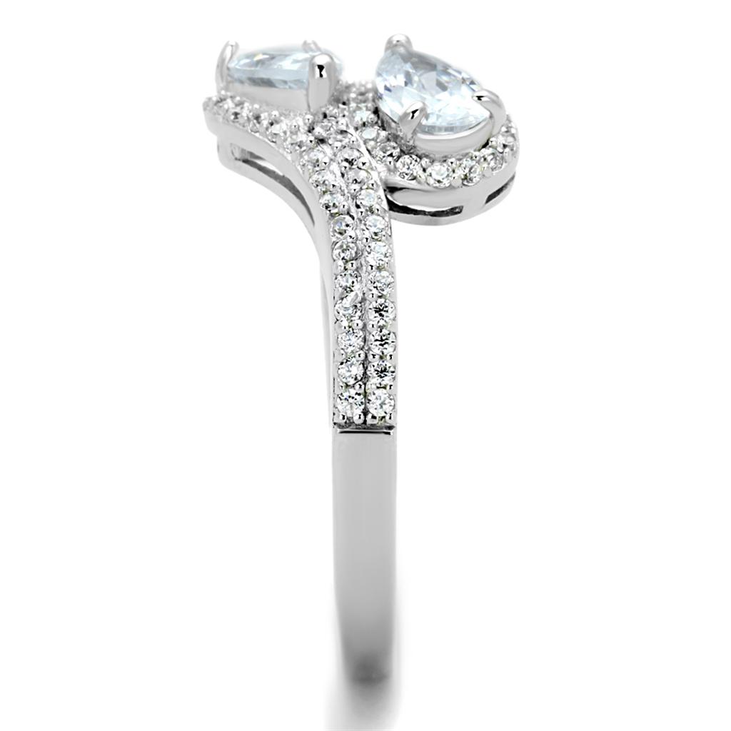 Rhodium 925 Sterling Silver Ring with AAA Grade CZ  in Clear
