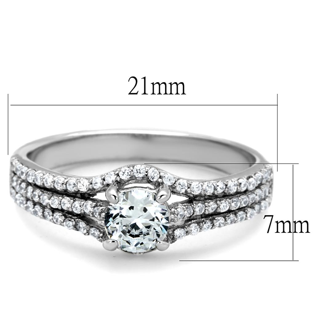 Rhodium 925 Sterling Silver Ring with AAA Grade CZ  in Clear