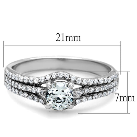 Rhodium 925 Sterling Silver Ring with AAA Grade CZ  in Clear