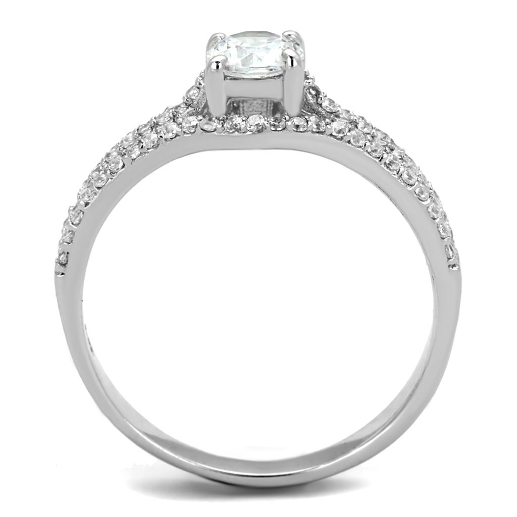 Rhodium 925 Sterling Silver Ring with AAA Grade CZ  in Clear
