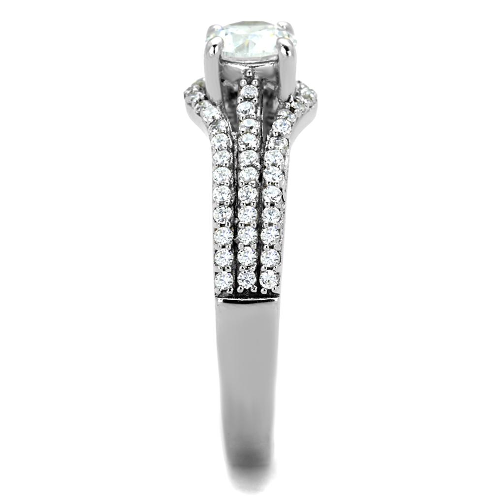 Rhodium 925 Sterling Silver Ring with AAA Grade CZ  in Clear