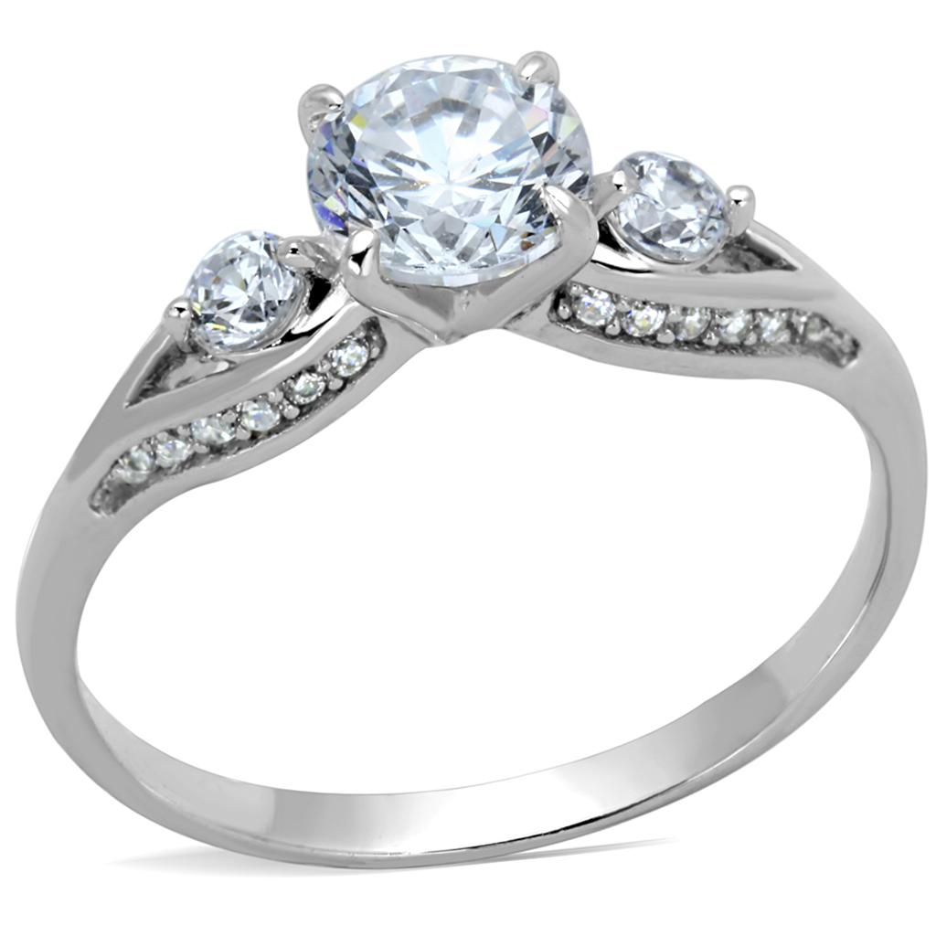 Rhodium 925 Sterling Silver Ring with AAA Grade CZ  in Clear