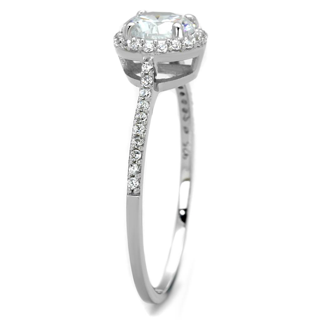 Rhodium 925 Sterling Silver Ring with AAA Grade CZ  in Clear