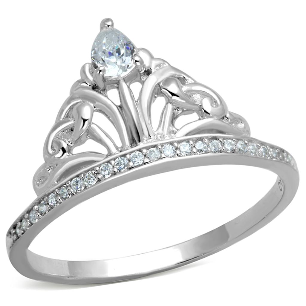 Rhodium 925 Sterling Silver Ring with AAA Grade CZ  in Clear