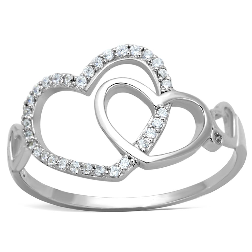Rhodium 925 Sterling Silver Ring with AAA Grade CZ  in Clear