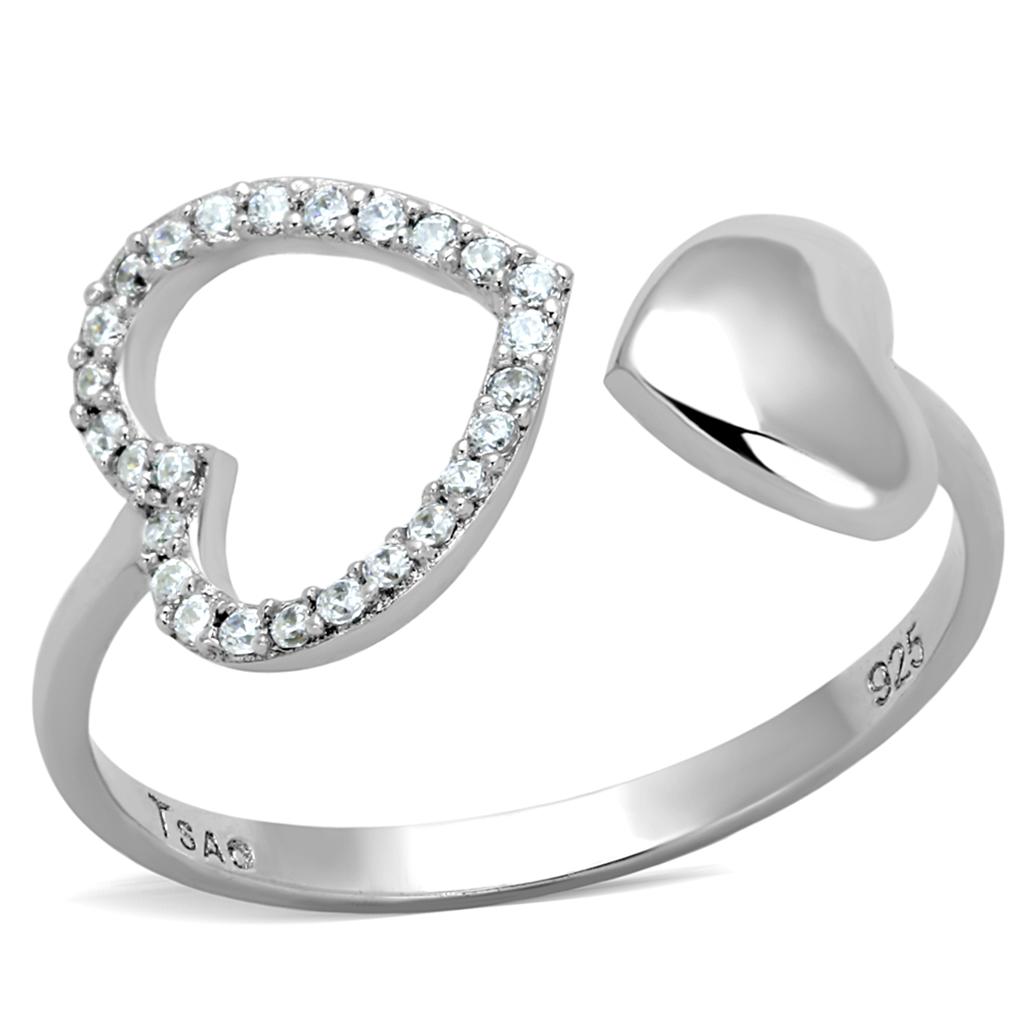 Rhodium 925 Sterling Silver Ring with AAA Grade CZ  in Clear